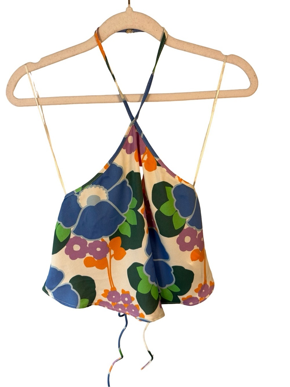 Zara Floral Halter Scarf Top Blue, Green & Orange Size S Y2K Boho Cottagecore - Picture 9 of 9